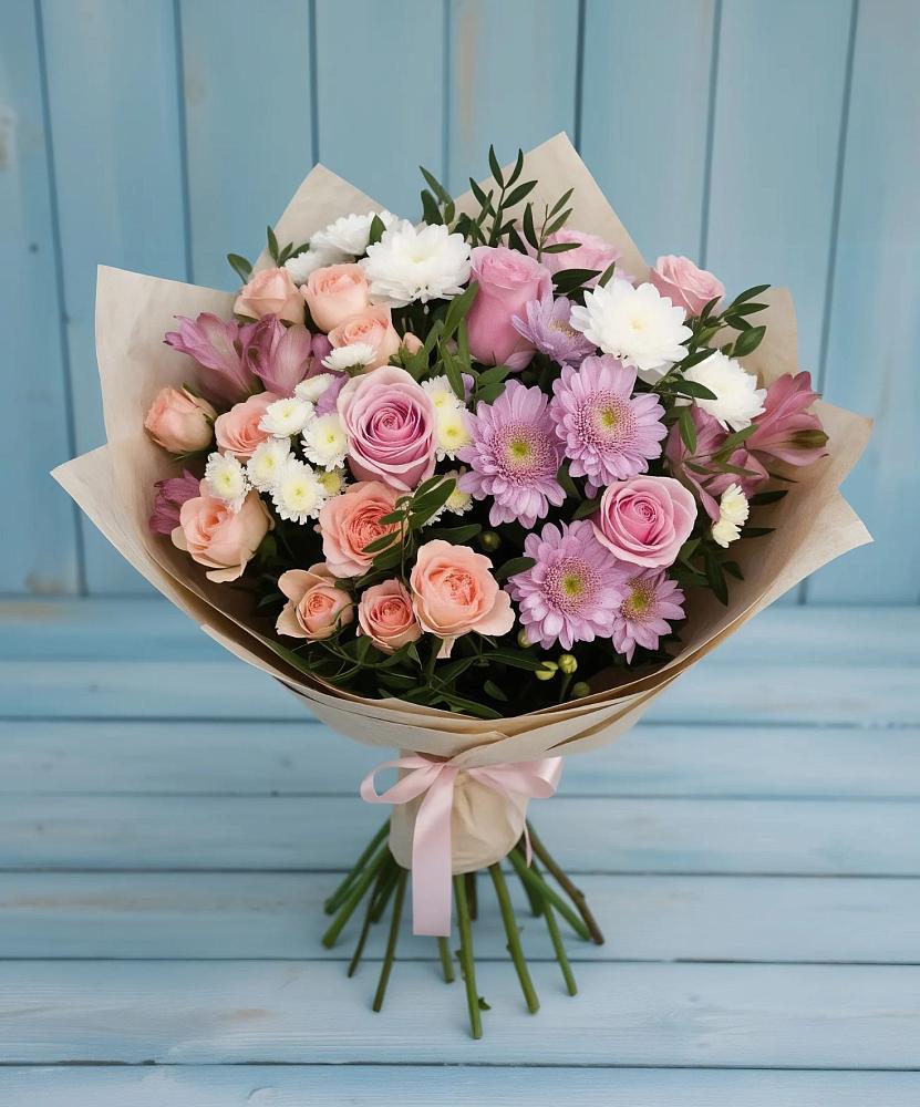 Букет цветов из: Хризантемы, Розы и Альстромерии в Шатки