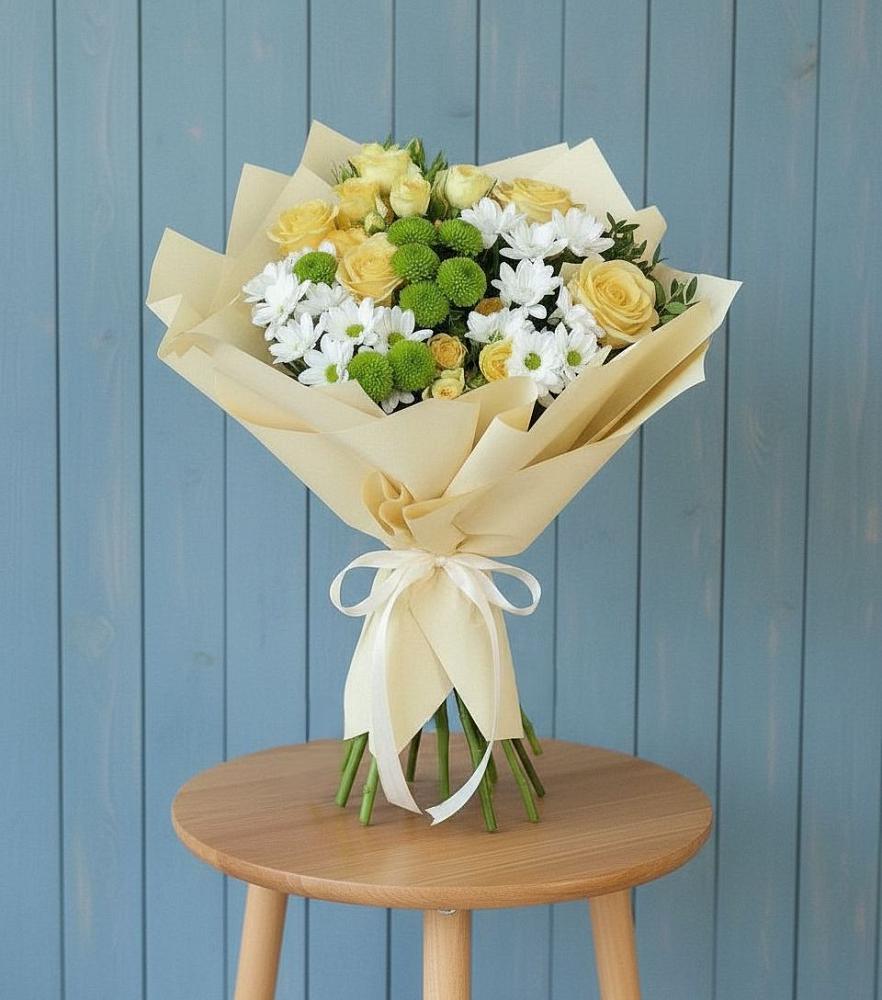 Букет цветов из: Хризантемы и Розы в Шатки