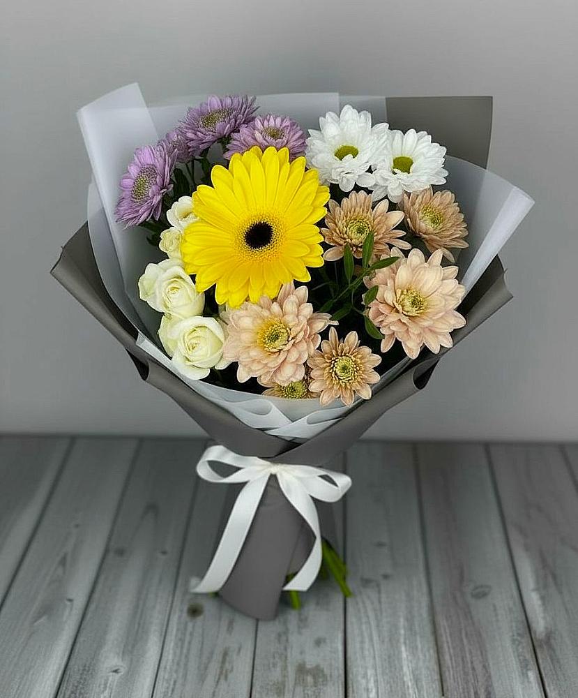 Букет цветов из: Розы, Герберы и Хризантемы в Шатки