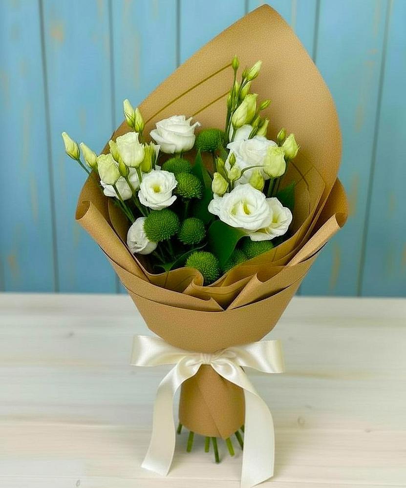 Букет цветов из: Хризантемы и Лизиантусы в Шатки