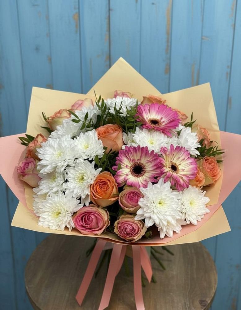 Букет цветов из: Розы, Герберы и Хризантемы в Шатки