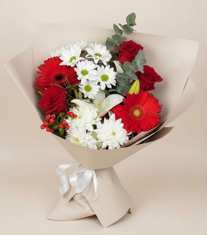 Букет цветов из: Розы, Хризантемы, Герберы и Лилии в Шатки