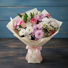 Букет цветов из:  Хризантемы, Альстромерии и Розы в Шатки