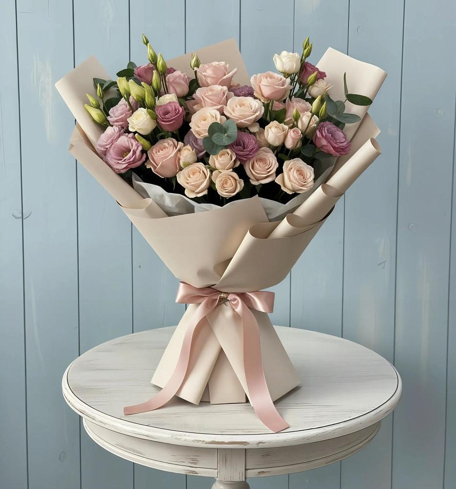 Букет цветов из: Розы и Лизиантусы в Шатки