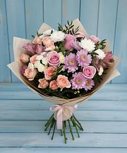 Букет цветов из:  Хризантемы, Розы и Альстромерии в Шатки